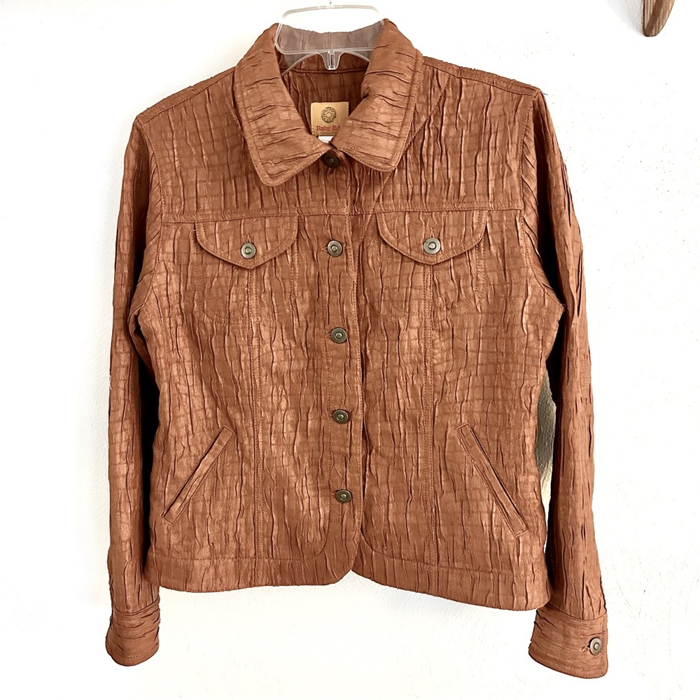 Ruby Rd. Button Down Crinkle Jacket Color Rust / Burnt Orange Size 8